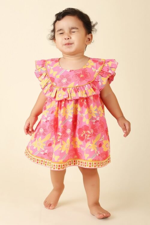 Pink Cotton Printed Dress